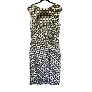 Ralph Lauren Gray and White Sheath Geo Print Women’s Midi Dress - 16